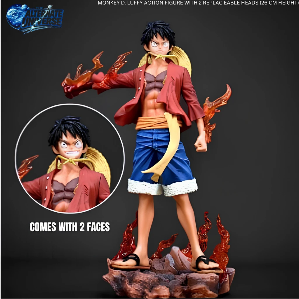 MONKEY D. LUFFY ACTION FIGURE WITH 2 REPLAC EABLE HEADS (26 CM HEIGHT)