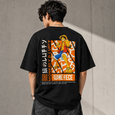 Monkey D. Luffy One Piece T-Shirt – Black | Standard Fit | 100% Cotton | Size L