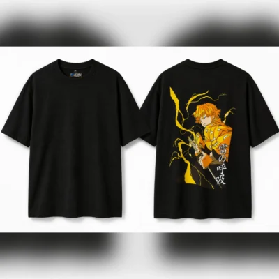 Zenitsu Agatsuma Thunder Breathing Oversized French Terry T-Shirt – Black (Size M)