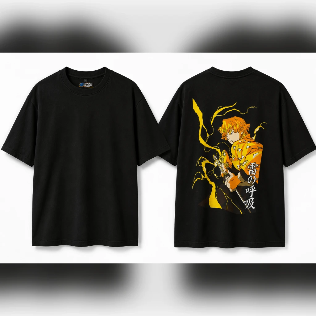 Zenitsu Agatsuma Thunder Breathing Oversized French Terry T-Shirt – Black (Size M)
