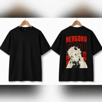 Kyojuro Rengoku Anime T-Shirt – Black | Standard Fit | 100% Cotton | Size XL
