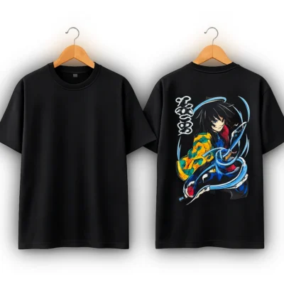 Giyu Tomioka Water Breathing Oversized T-Shirt – Black | 100% French Terry Cotton | Size L