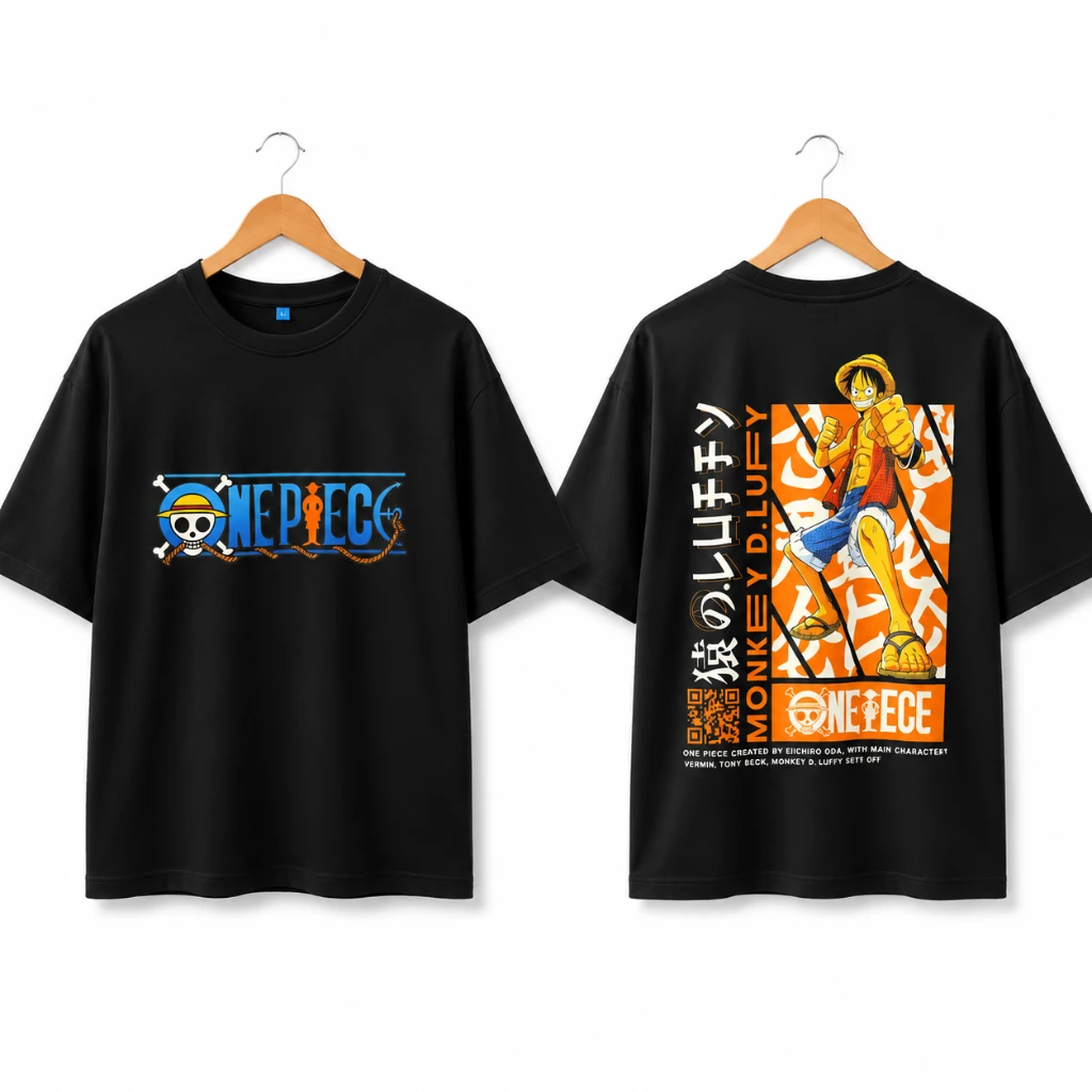 Monkey D. Luffy One Piece T-Shirt – Black | Standard Fit | 100% Cotton | Size L
